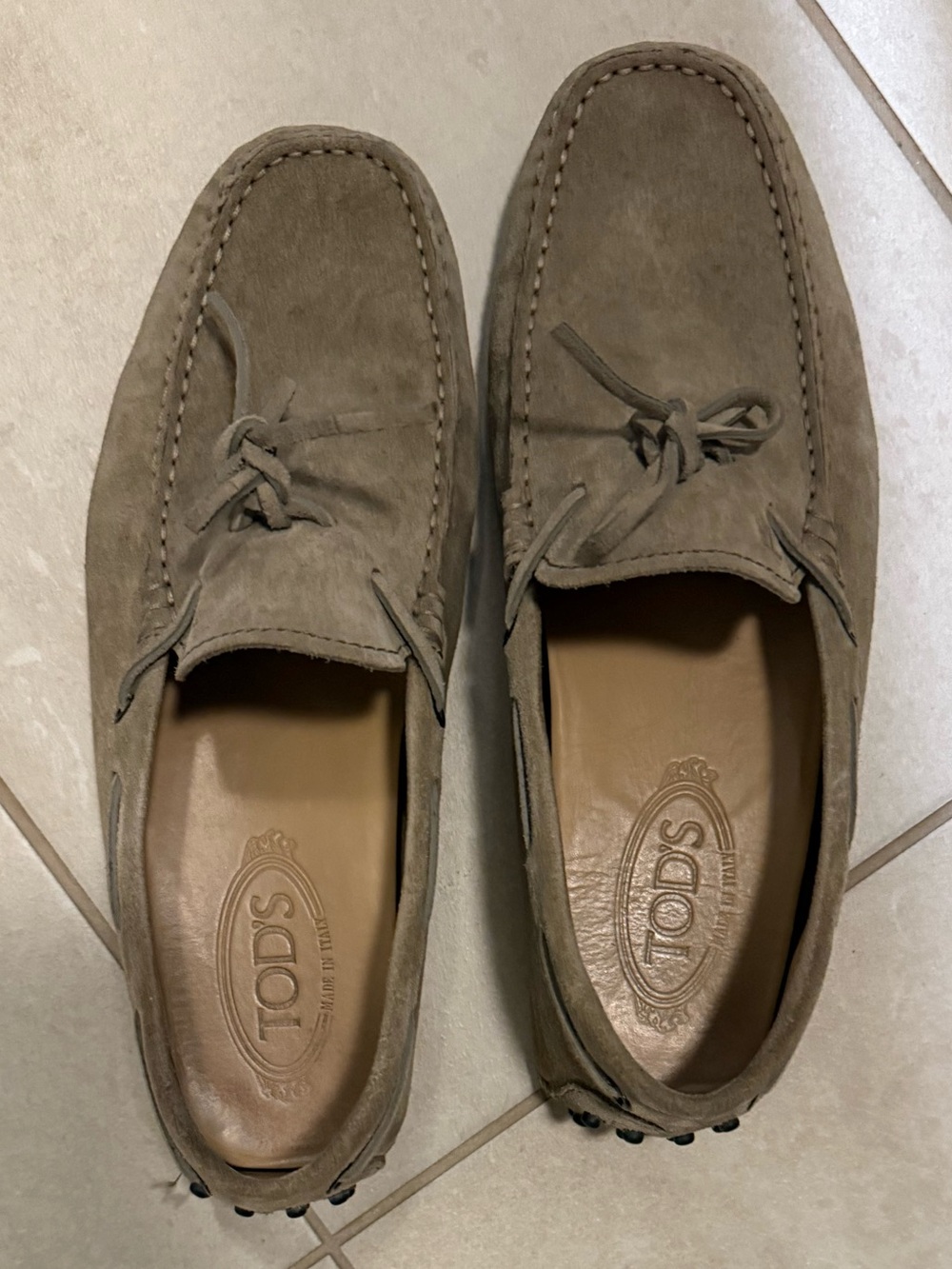 TOD'S Men’s Driving Mocassin Suede Driving Loafers in Taupe Brown Camel size 6.5 - Picture 5 of 12